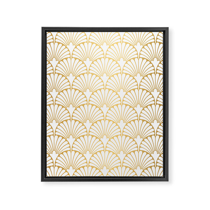 Elegant Art Deco Gold & White Fan Pattern Framed Canvas Print Gallery Image 1