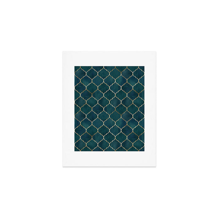 Emerald Golden Moroccan Quatrefoil Pattern Art Print Gallery Image 1