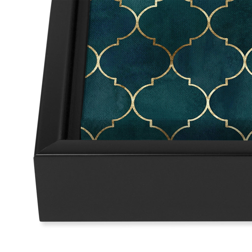 Emerald Golden Moroccan Quatrefoil Pattern Framed Canvas Print Gallery Image 3