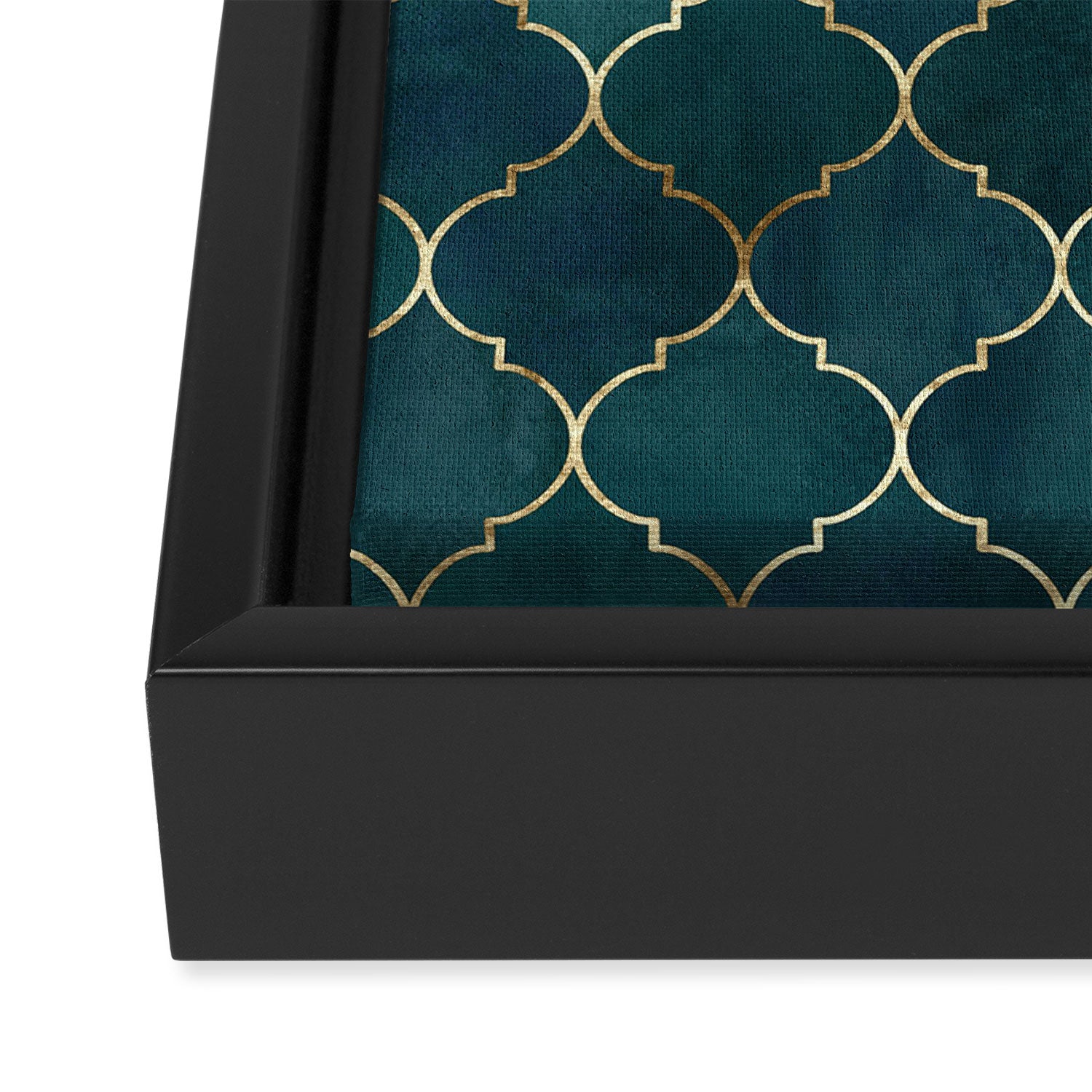 Emerald Golden Moroccan Quatrefoil Pattern Framed Canvas Print Gallery Image 3