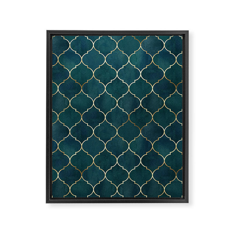 Emerald Golden Moroccan Quatrefoil Pattern Framed Canvas Print Gallery Image 8