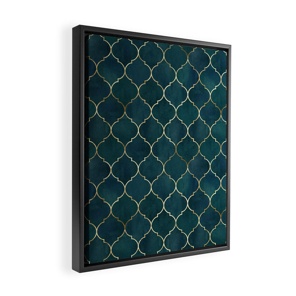Emerald Golden Moroccan Quatrefoil Pattern Framed Canvas Print Gallery Image 2