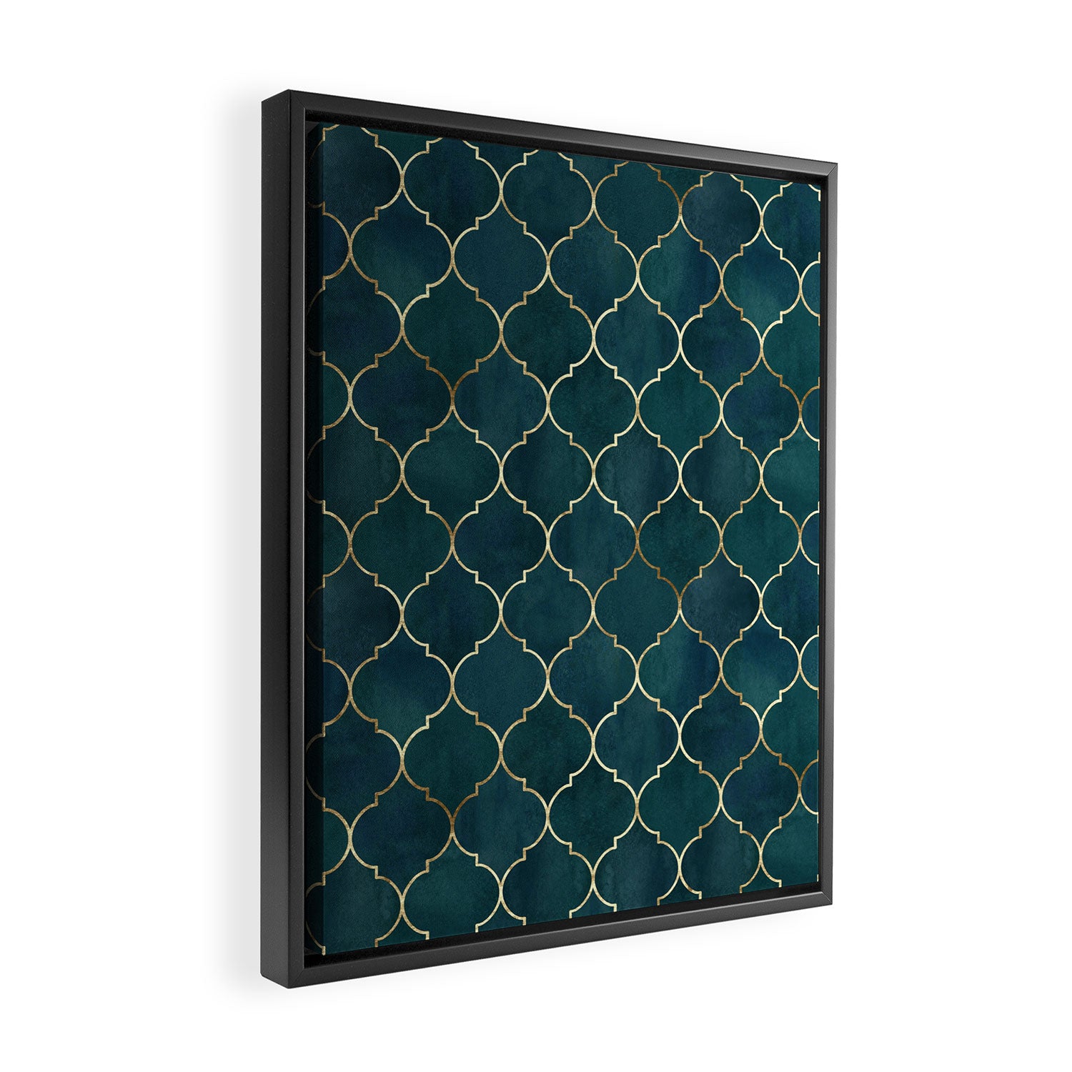 Emerald Golden Moroccan Quatrefoil Pattern Framed Canvas Print Gallery Image 2