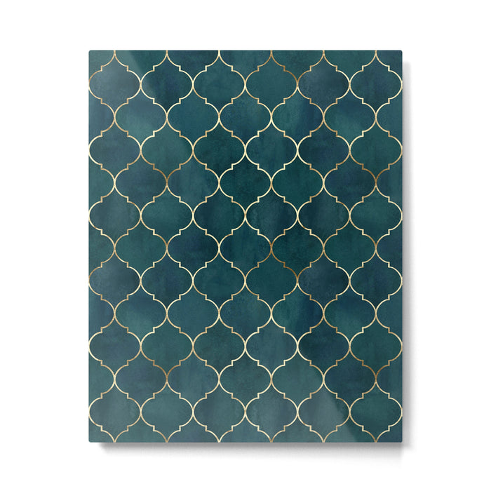 Emerald Golden Moroccan Quatrefoil Pattern Metal Print Gallery Image 1