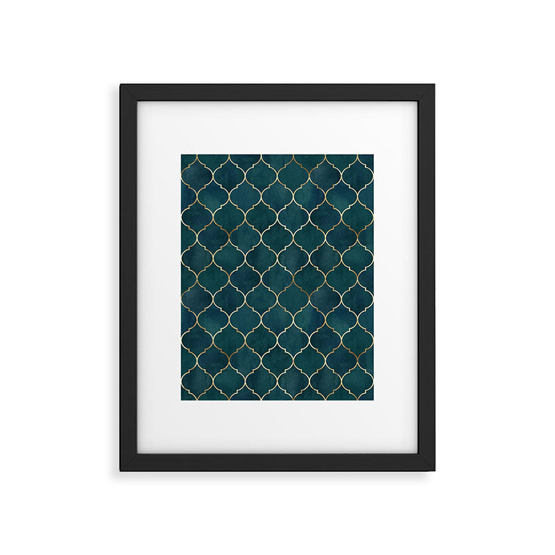 Emerald Golden Moroccan Quatrefoil Pattern Framed Art Print Gallery Image 6