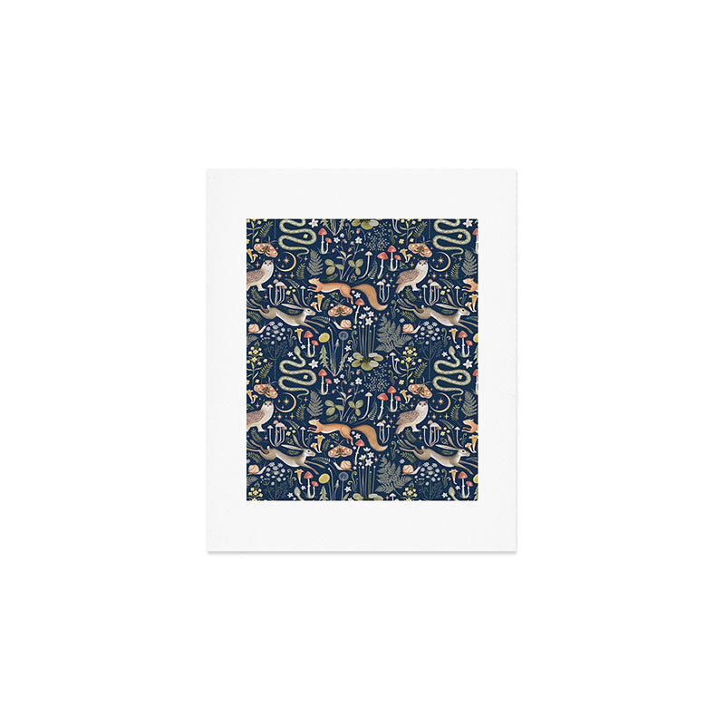 Enchanted Magical Midnight Forest Animals Art Print Gallery Image 1