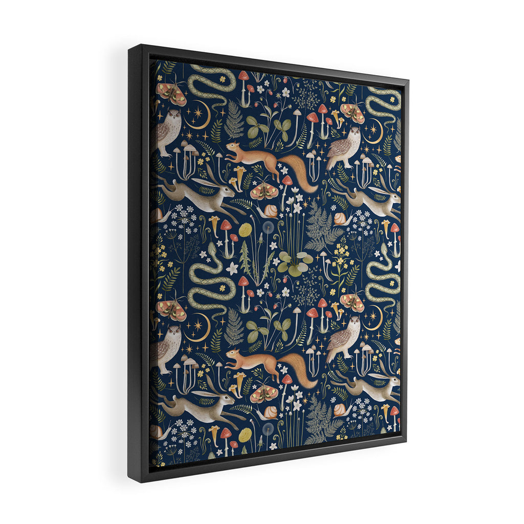 Enchanted Magical Midnight Forest Animals Framed Canvas Print Gallery Image 2
