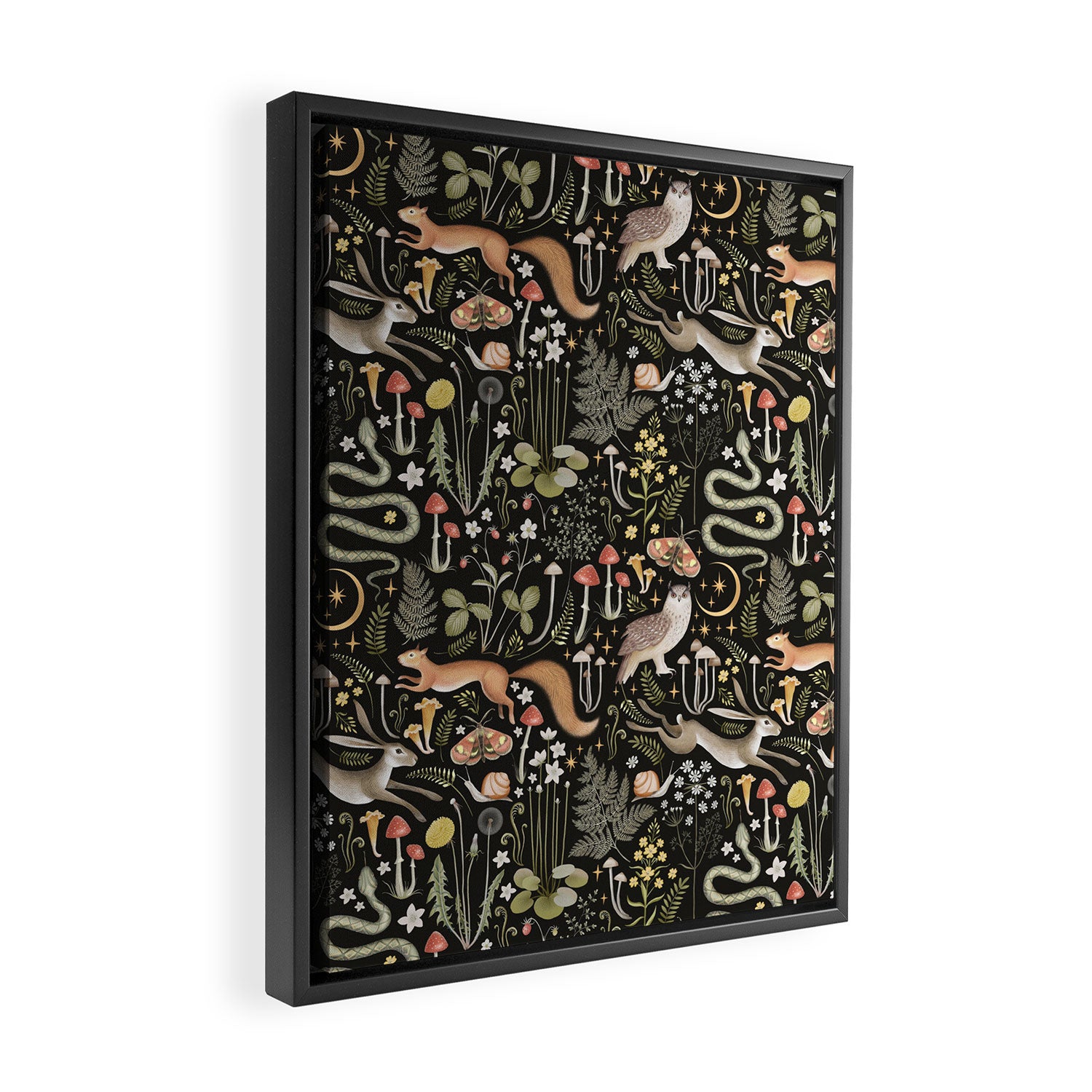 Enchanted Magical Midnight Forest Animals II Framed Canvas Print Gallery Image 2