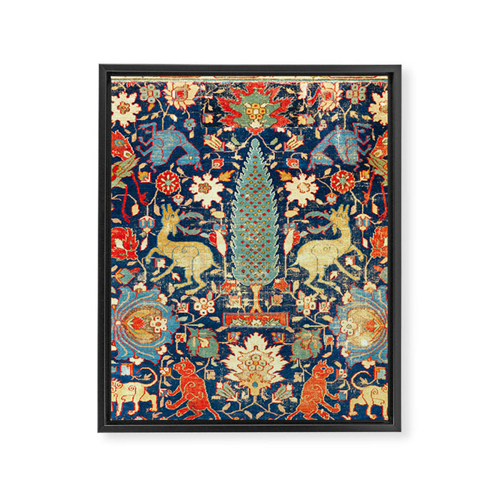 Enchanted Mythical Beasts 17th Century Persian Rug Print Framed Canvas Print Gallery Image 1