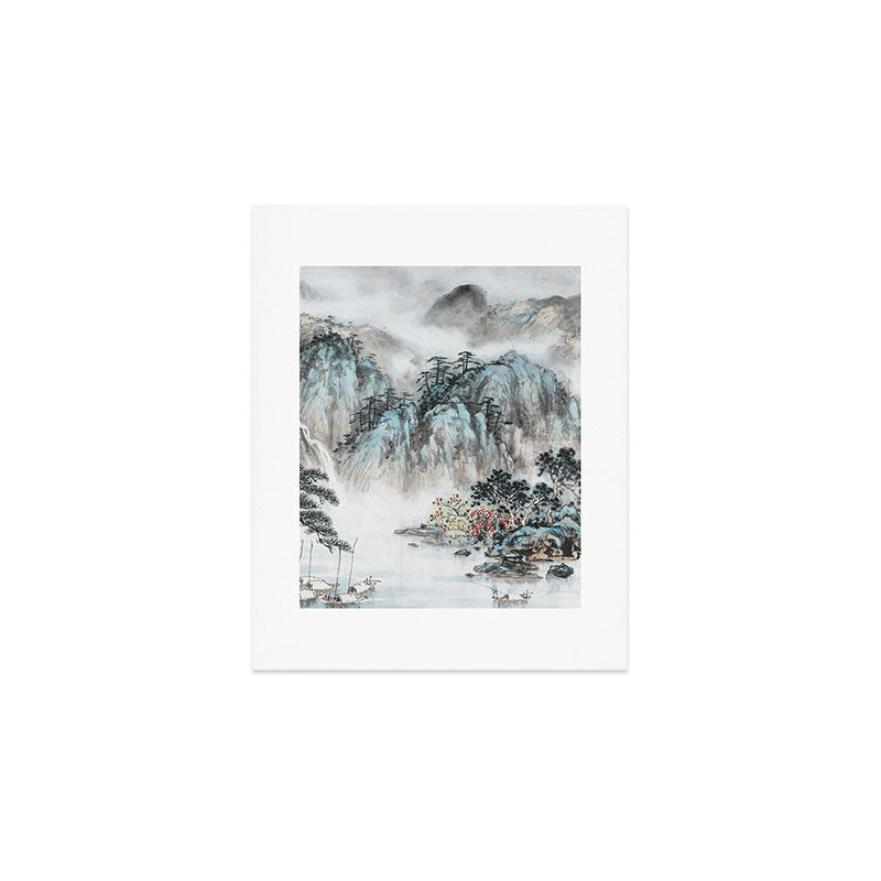 Enchanting Japanese Watercolor Ink Landscape Painting Art Print Gallery Image 1