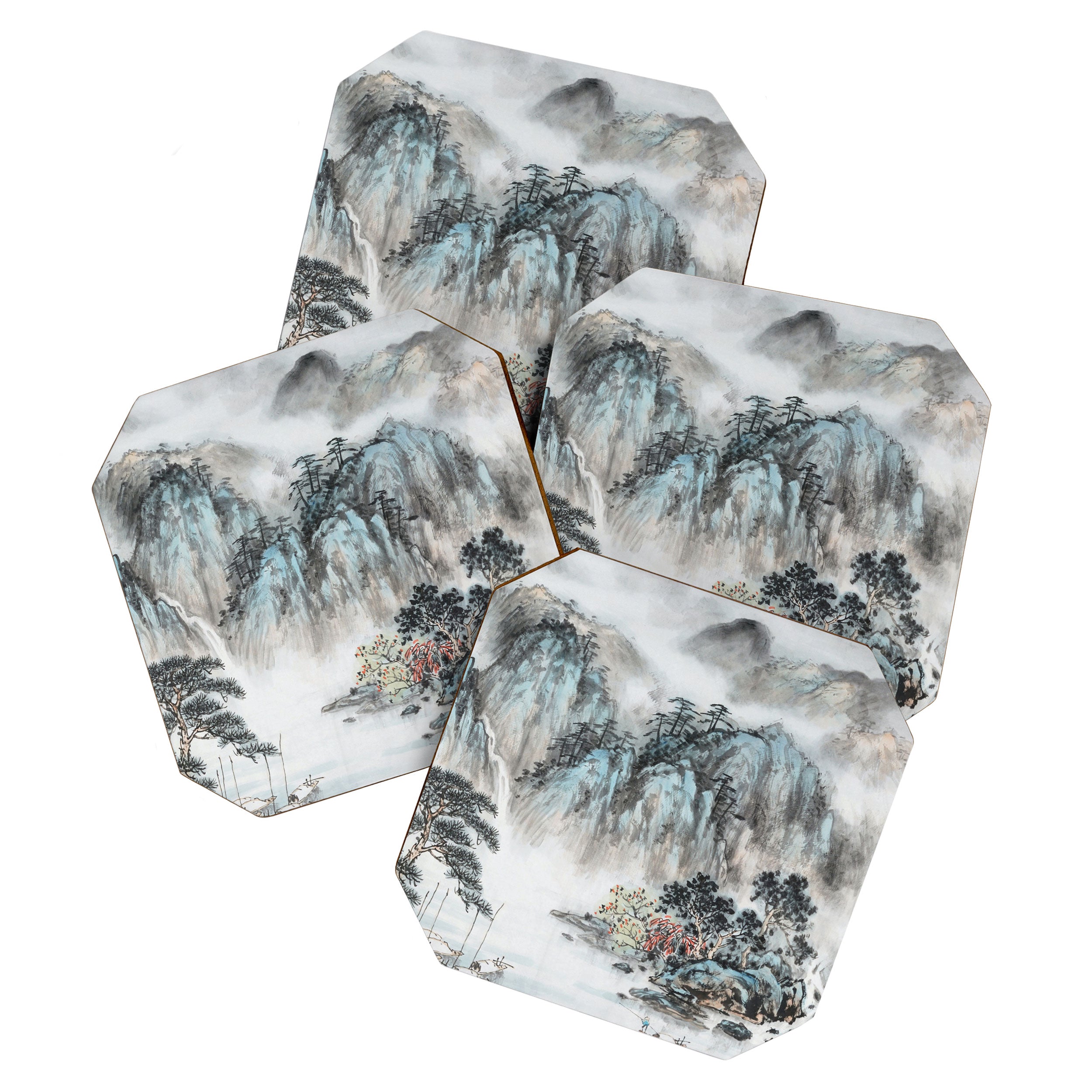 Enchanting Japanese Watercolor Ink Landscape Painting Coaster Gallery Image 1