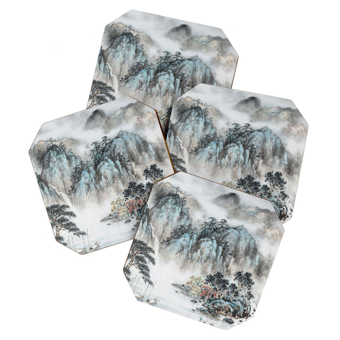 Enchanting Japanese Watercolor Ink Landscape Painting Coaster Gallery Image 1