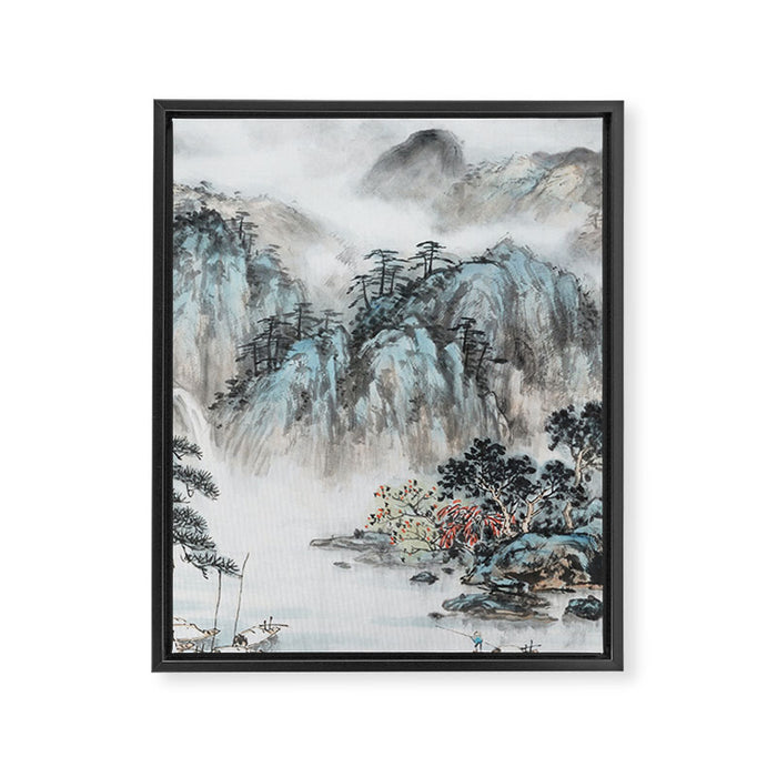 Enchanting Japanese Watercolor Ink Landscape Painting Framed Canvas Print Gallery Image 1