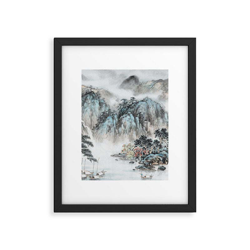 Enchanting Japanese Watercolor Ink Landscape Painting Framed Art Print Gallery Image 5