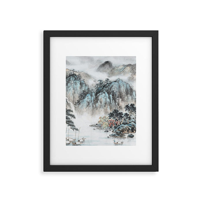 Enchanting Japanese Watercolor Ink Landscape Painting Framed Art Print Gallery Image 1