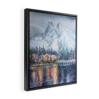 Enchanting Snowy Log Cabin Alpine Lake Framed Canvas Print Gallery Image 2