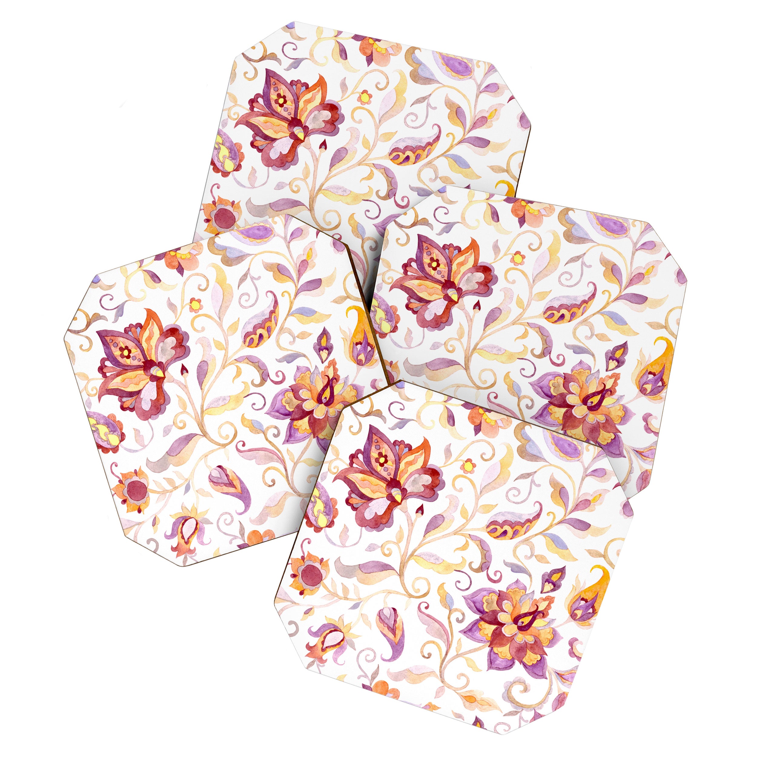 Exotic Oriental Chintz Peach Pink Floral Pattern Coaster Gallery Image 1