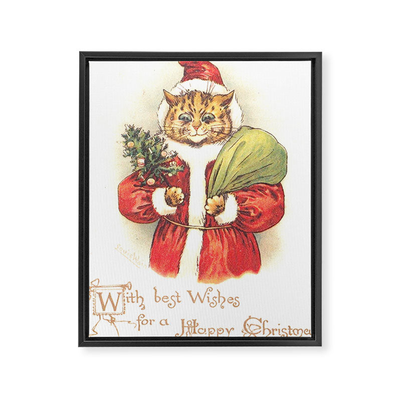 'Father Christmas Cat' by Louis Wain Framed Canvas Print Gallery Image 6