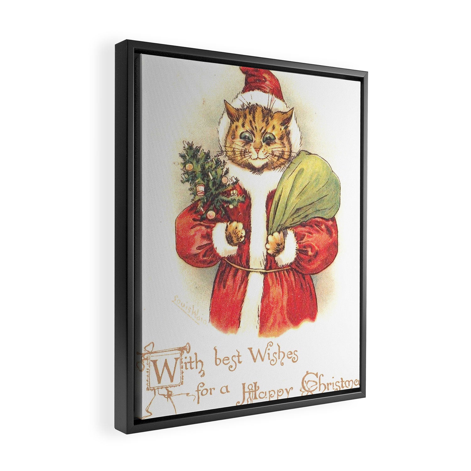 'Father Christmas Cat' by Louis Wain Framed Canvas Print Gallery Image 2