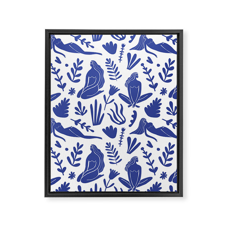 Henri Matisse Inspired Blue Nude Boho Female Figurative Pattern Framed Canvas Print Gallery Image 8