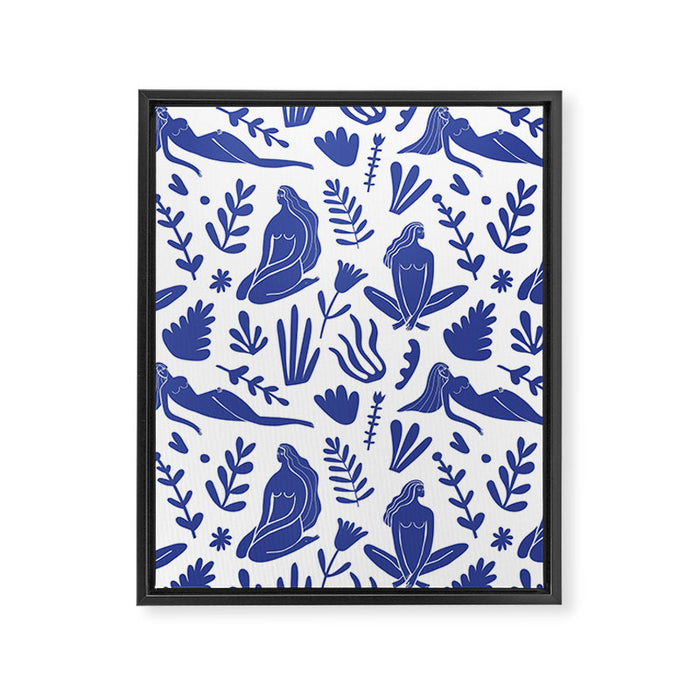 Henri Matisse Inspired Blue Nude Boho Female Figurative Pattern Framed Canvas Print Gallery Image 1