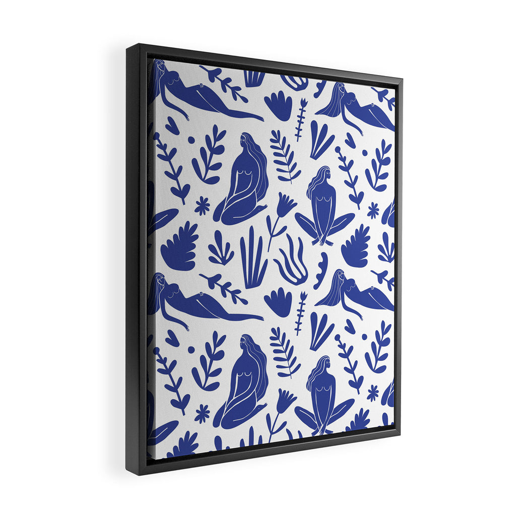 Henri Matisse Inspired Blue Nude Boho Female Figurative Pattern Framed Canvas Print Gallery Image 2