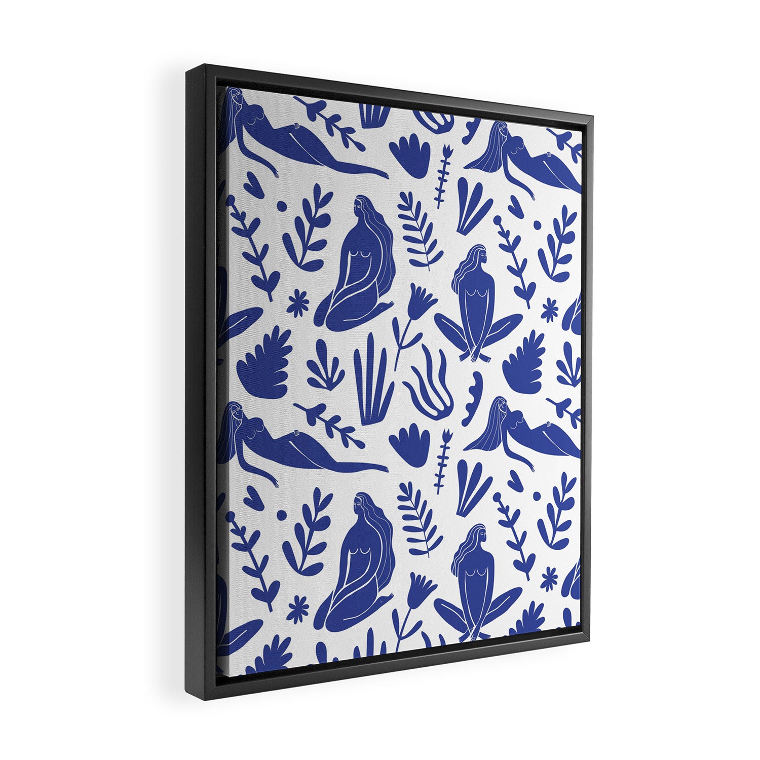 Henri Matisse Inspired Blue Nude Boho Female Figurative Pattern Framed Canvas Print Gallery Image 2