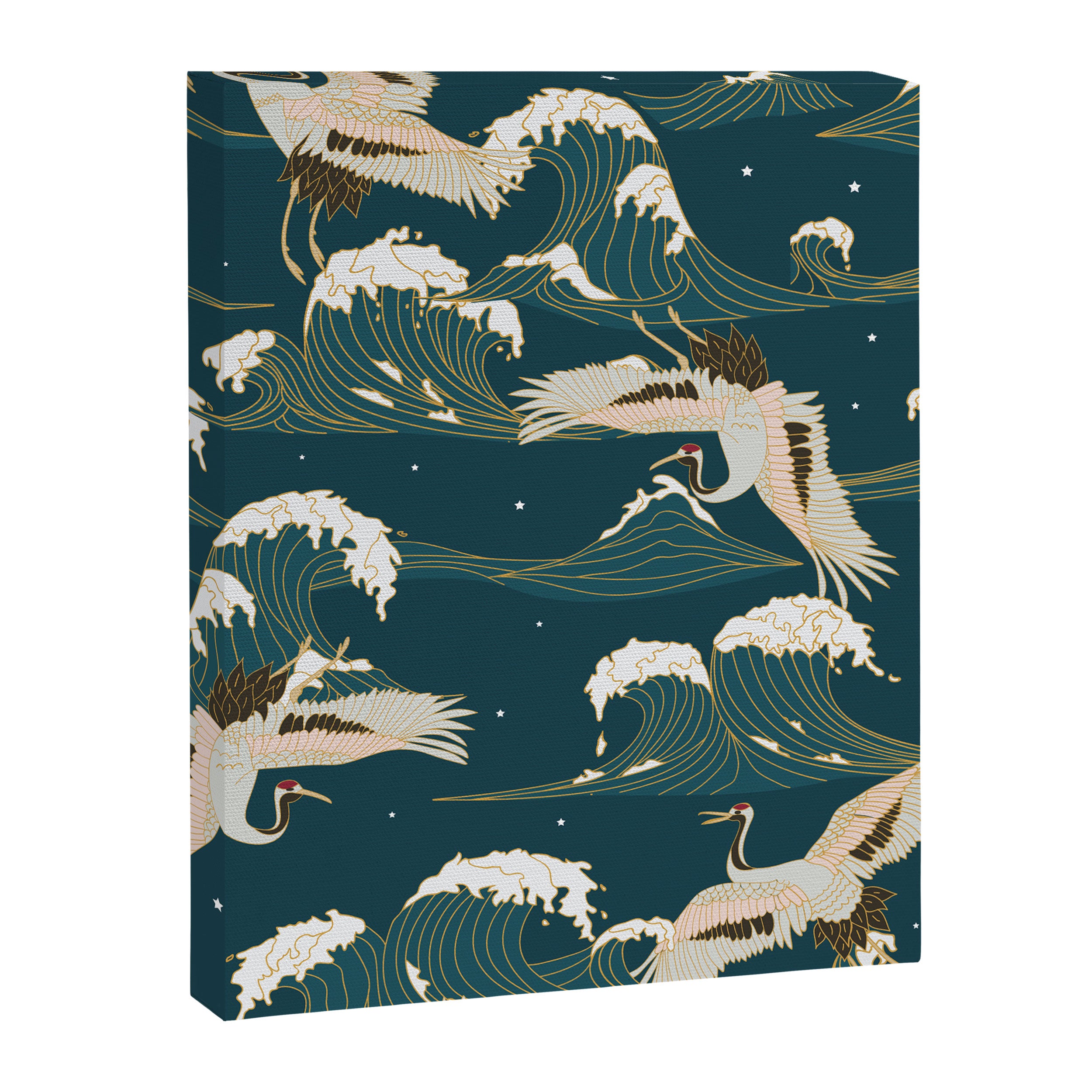 Japanese Crane Oriental Ocean Wave Pattern Canvas Print Gallery Image 8