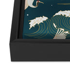 Japanese Crane Oriental Ocean Wave Pattern Framed Canvas Print Gallery Image 3