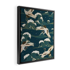Japanese Crane Oriental Ocean Wave Pattern Framed Canvas Print Gallery Image 2