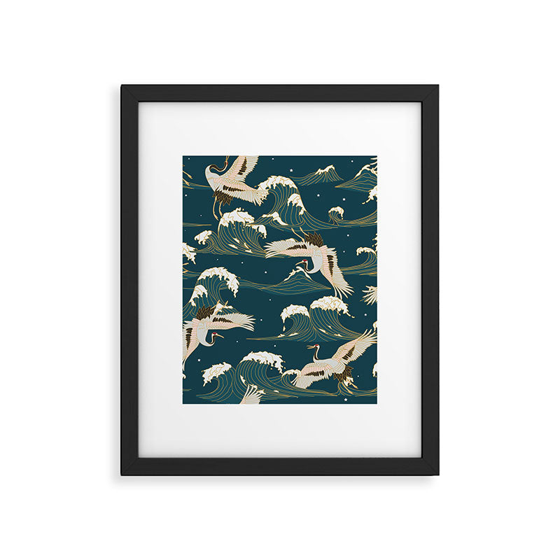 Japanese Crane Oriental Ocean Wave Pattern Framed Art Print Gallery Image 6