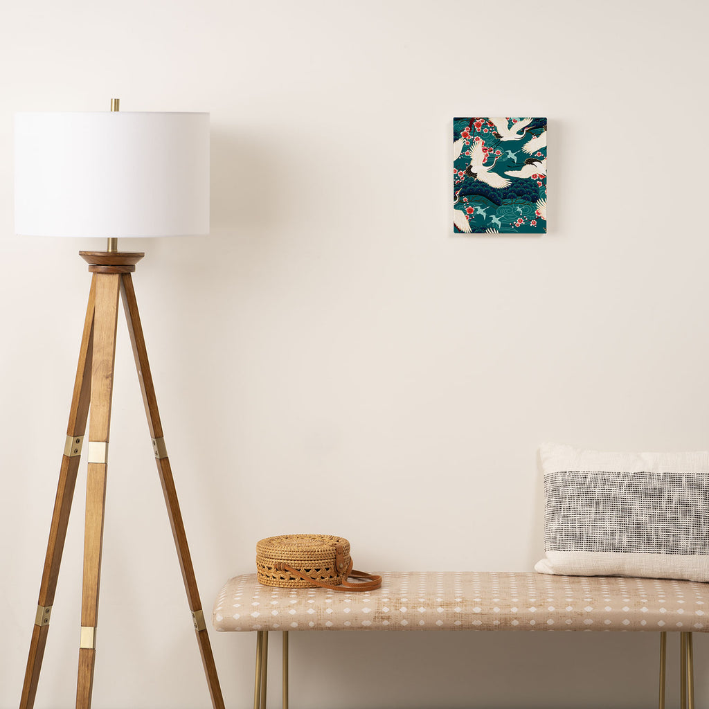 Japanese Crane Oriental Teal Ocean Pattern Canvas Print Gallery Image 2