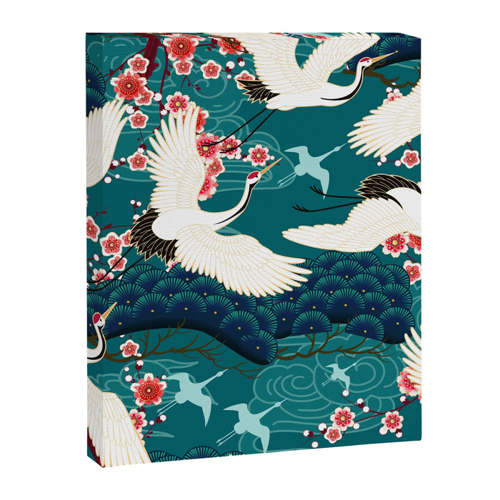 Japanese Crane Oriental Teal Ocean Pattern Canvas Print Gallery Image 1