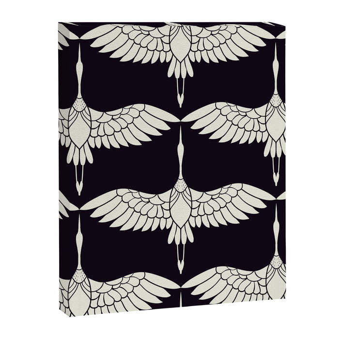 Japanese Crane Ornate Art Deco Black & White Pattern Canvas Print Gallery Image 1