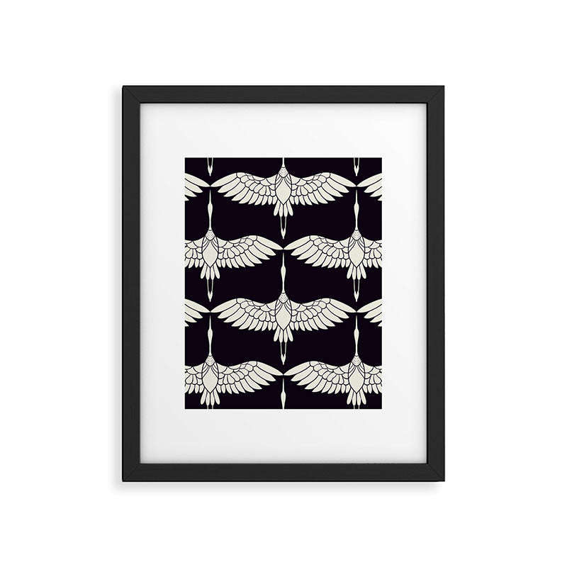 Japanese Crane Ornate Art Deco Black & White Pattern Framed Art Print Gallery Image 6