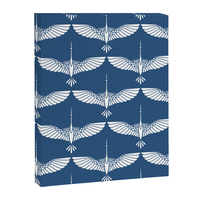 Japanese Crane Ornate Art Deco Blue & White Pattern Canvas Print Gallery Image 1