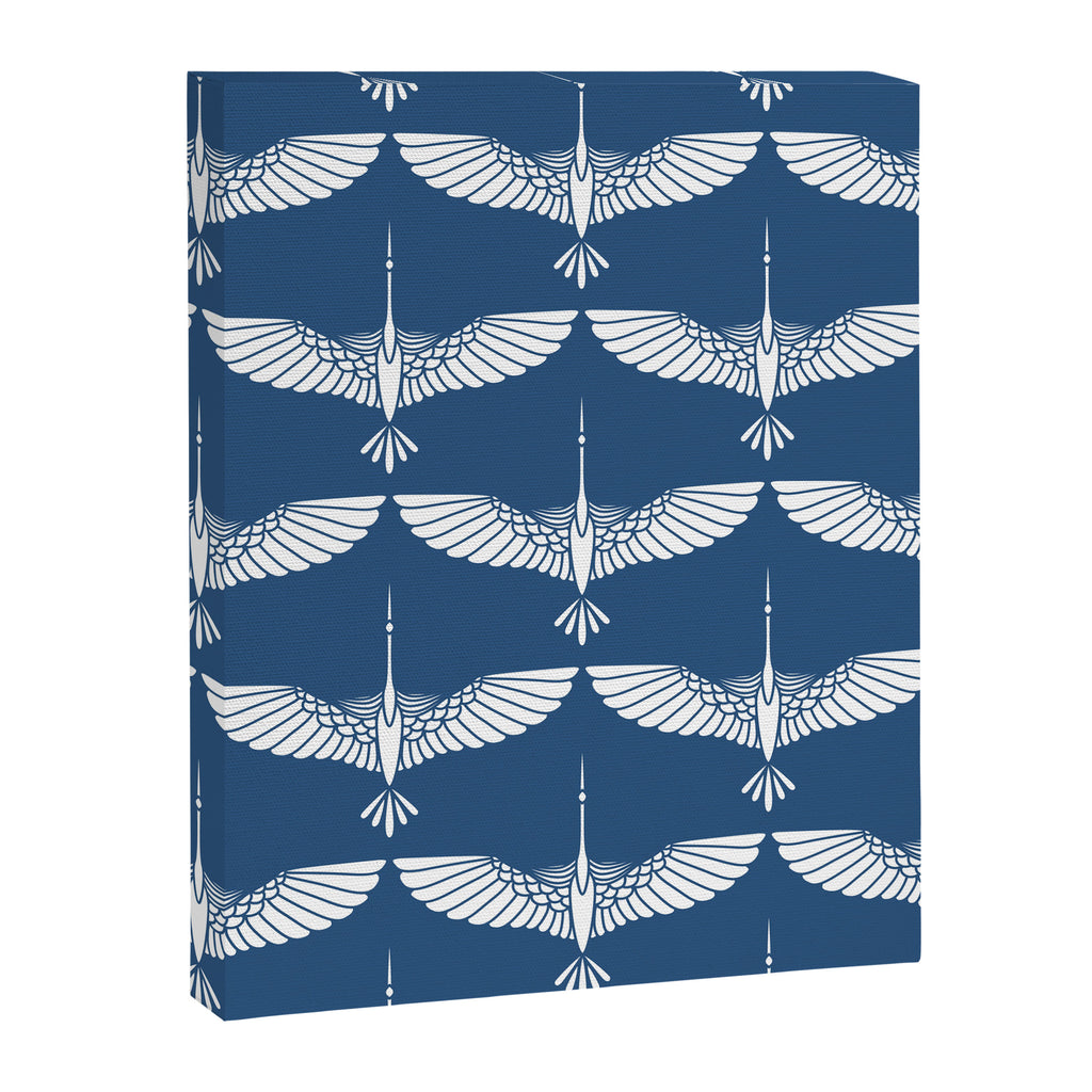 Japanese Crane Ornate Art Deco Blue & White Pattern Canvas Print Gallery Image 8