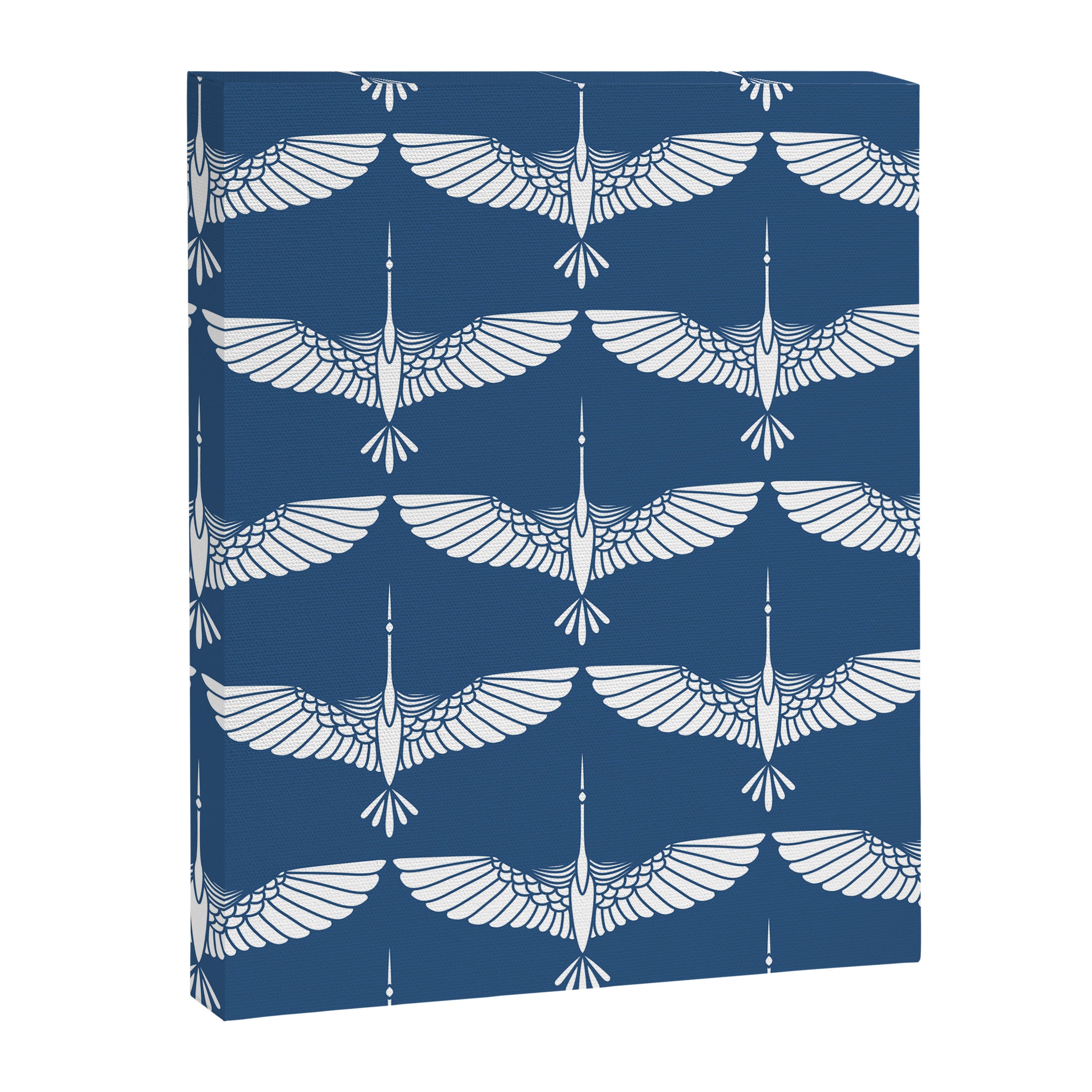 Japanese Crane Ornate Art Deco Blue & White Pattern Canvas Print Gallery Image 8