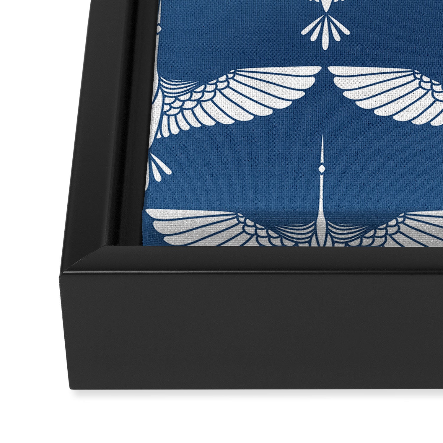 Japanese Crane Ornate Art Deco Blue & White Pattern Framed Canvas Print Gallery Image 3