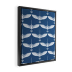 Japanese Crane Ornate Art Deco Blue & White Pattern Framed Canvas Print Gallery Image 2