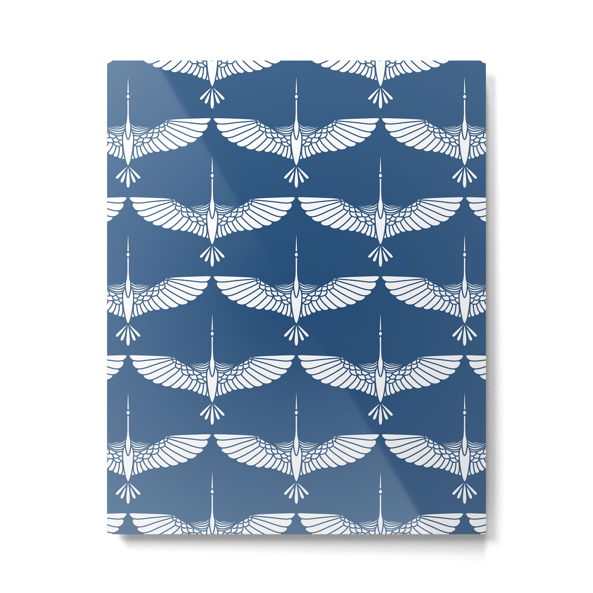 Japanese Crane Ornate Art Deco Blue & White Pattern Metal Print Gallery Image 6