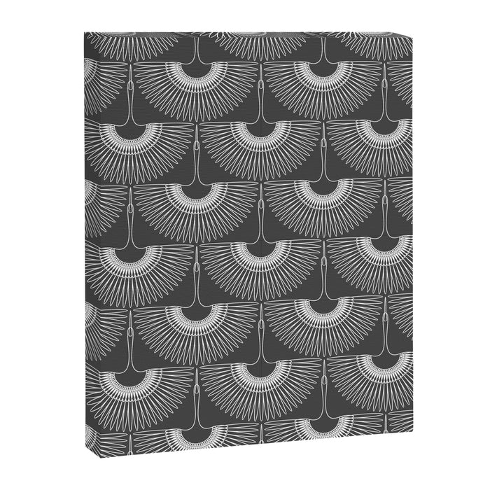 Japanese Crane Ornate Art Deco Dark Monochrome Pattern II Canvas Print Gallery Image 1