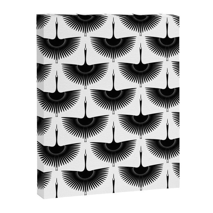Japanese Crane Ornate Art Deco Monochrome Pattern Canvas Print Gallery Image 1