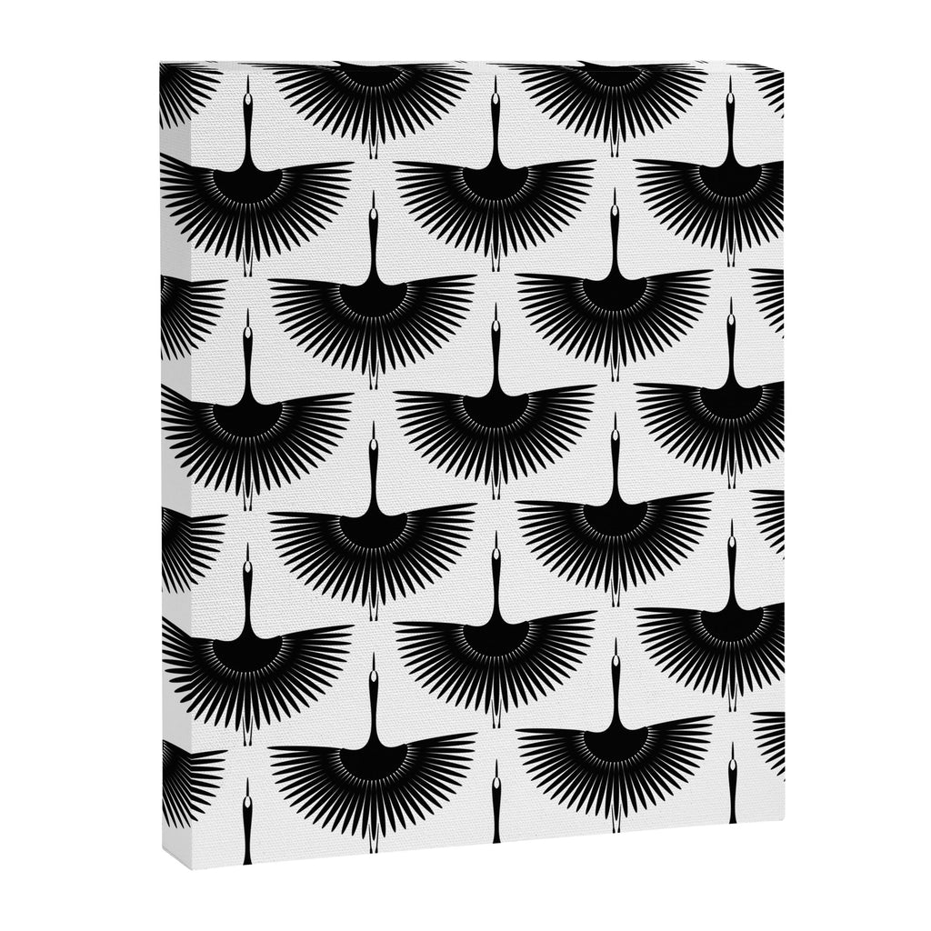 Japanese Crane Ornate Art Deco Monochrome Pattern Canvas Print Gallery Image 8