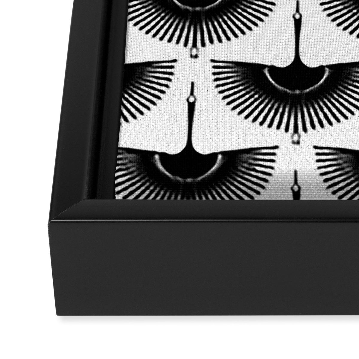 Japanese Crane Ornate Art Deco Monochrome Pattern Framed Canvas Print Gallery Image 3
