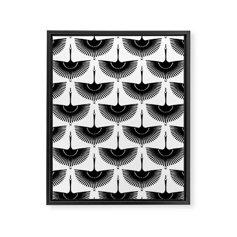 Japanese Crane Ornate Art Deco Monochrome Pattern Framed Canvas Print Gallery Image 8