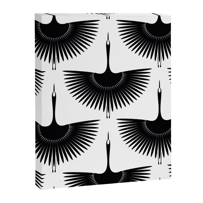 Japanese Crane Ornate Art Deco Monochrome Pattern II Canvas Print Gallery Image 1