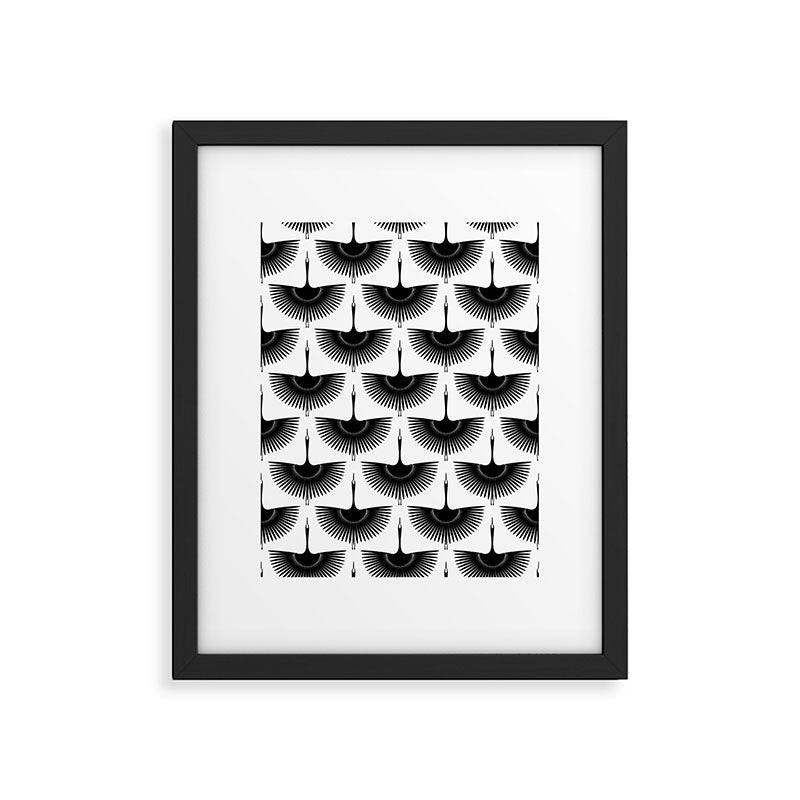 Japanese Crane Ornate Art Deco Monochrome Pattern Framed Art Print Gallery Image 6