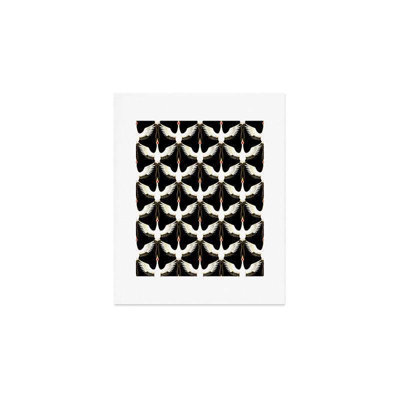 Japanese Crane Ornate Art Deco Pattern Art Print Gallery Image 1