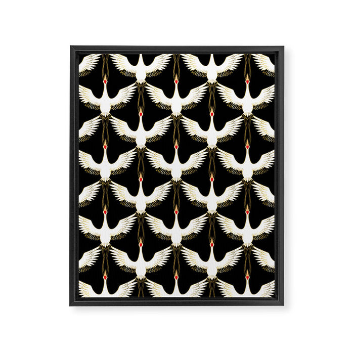 Japanese Crane Ornate Art Deco Pattern Framed Canvas Print Gallery Image 1